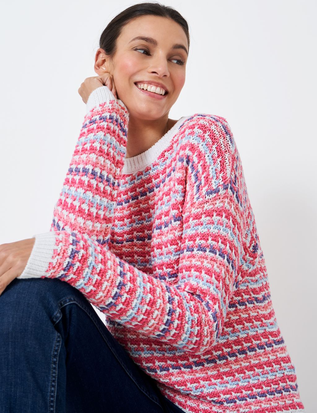 Pure Cotton Textured Striped Jumper image 2