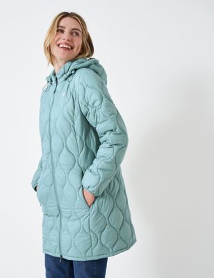 Crew Clothing Womens Quilted Lightweight Hooded Longline Coat - 6 - Teal Mix, Teal Mix