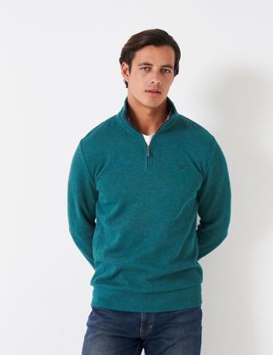 Crew Clothing Mens Pure Cotton Half Zip Sweatshirt - XXL - Teal Green, Teal Green,Light Blue
