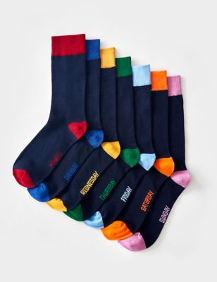 Crew Clothing Men's 7pk Embroidered Socks - Navy Mix, Navy Mix