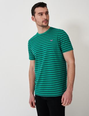 Crew Clothing Men's Pure Cotton Striped T-Shirt - L - Medium Green, Medium Green,Navy