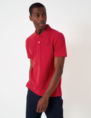 Crew Clothing Mens Pure Cotton Pique Polo Shirt - SREG - Bright Red, Bright Red