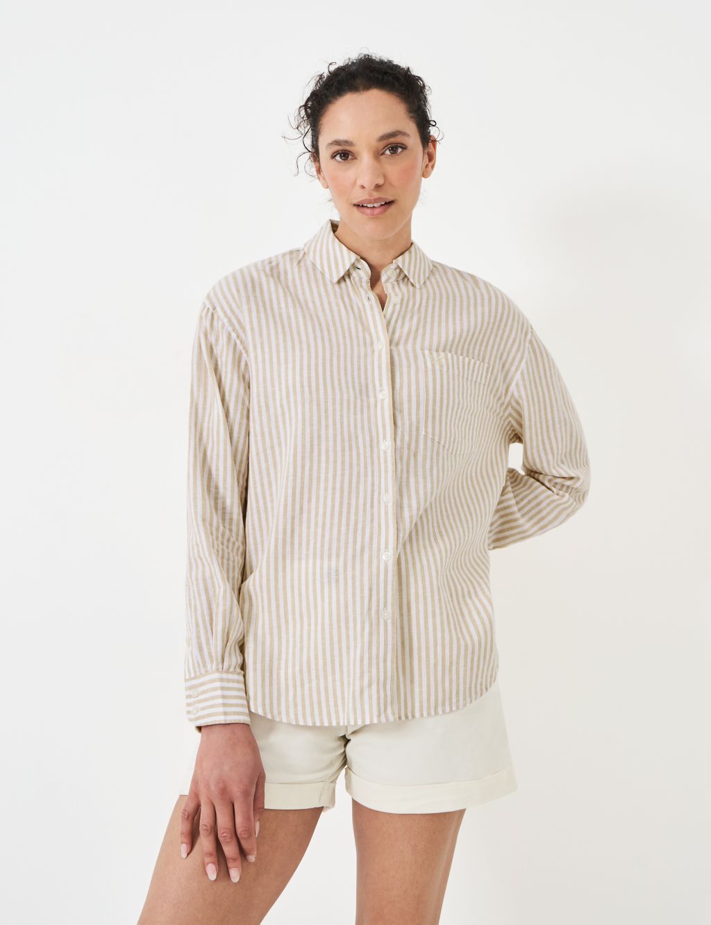 Linen Rich Striped Collared Relaxed Shirt