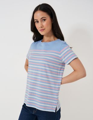 Crew Clothing Womens Pure Cotton Jersey Striped T-Shirt - 8 - Blue Mix, Blue Mix