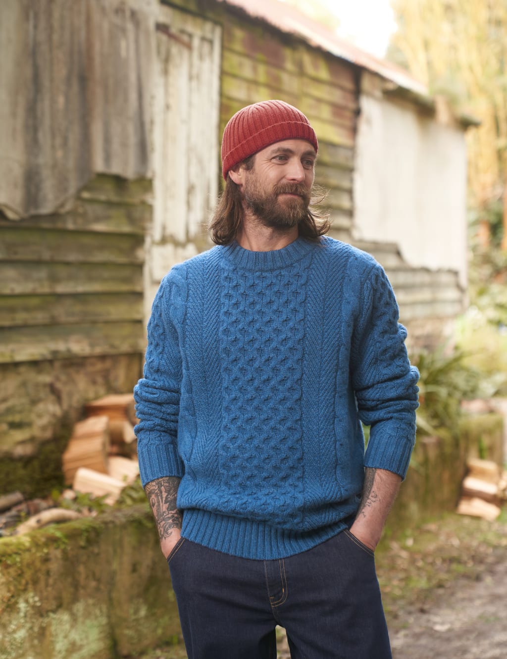 Lambswool Rich Cable Knit Crew Neck Jumper image 6