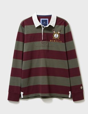 Crew Clothing Mens Pure Cotton Striped Embroidered Rugby Shirt - Burgundy Mix, Burgundy Mix,Medium B