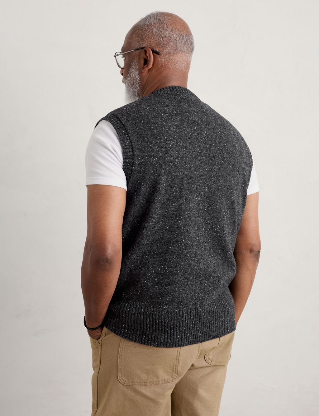 Lambswool Rich Textured V-Neck Knitted Vest image 4