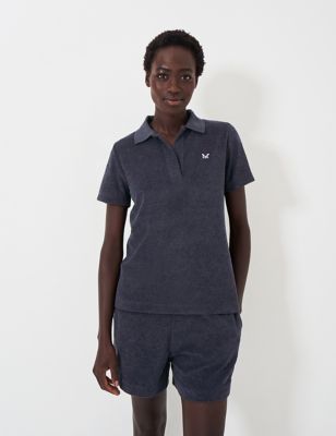 Crew Clothing Womens Cotton Rich Towelling Polo Shirt - 8 - Navy, Navy,Light Blue,Lilac