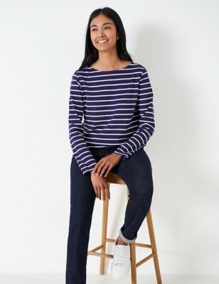 Crew Clothing Womens Pure Cotton Striped Top - 6 - Navy Mix, Navy Mix