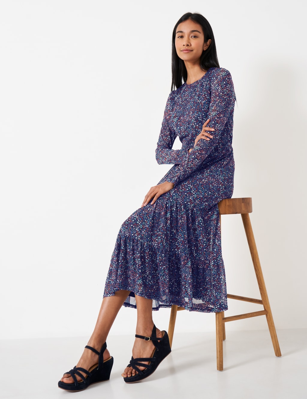 Jersey Ditsy Floral Midi Tiered Dress image 3
