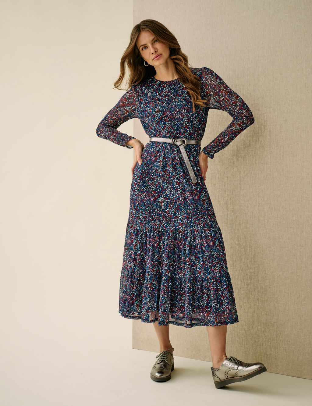 Jersey Ditsy Floral Midi Tiered Dress image 6