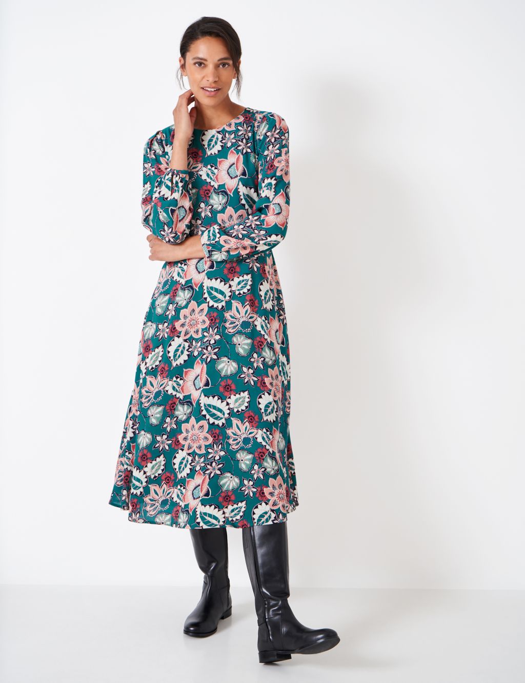 Jersey Floral Midi Tea Dress