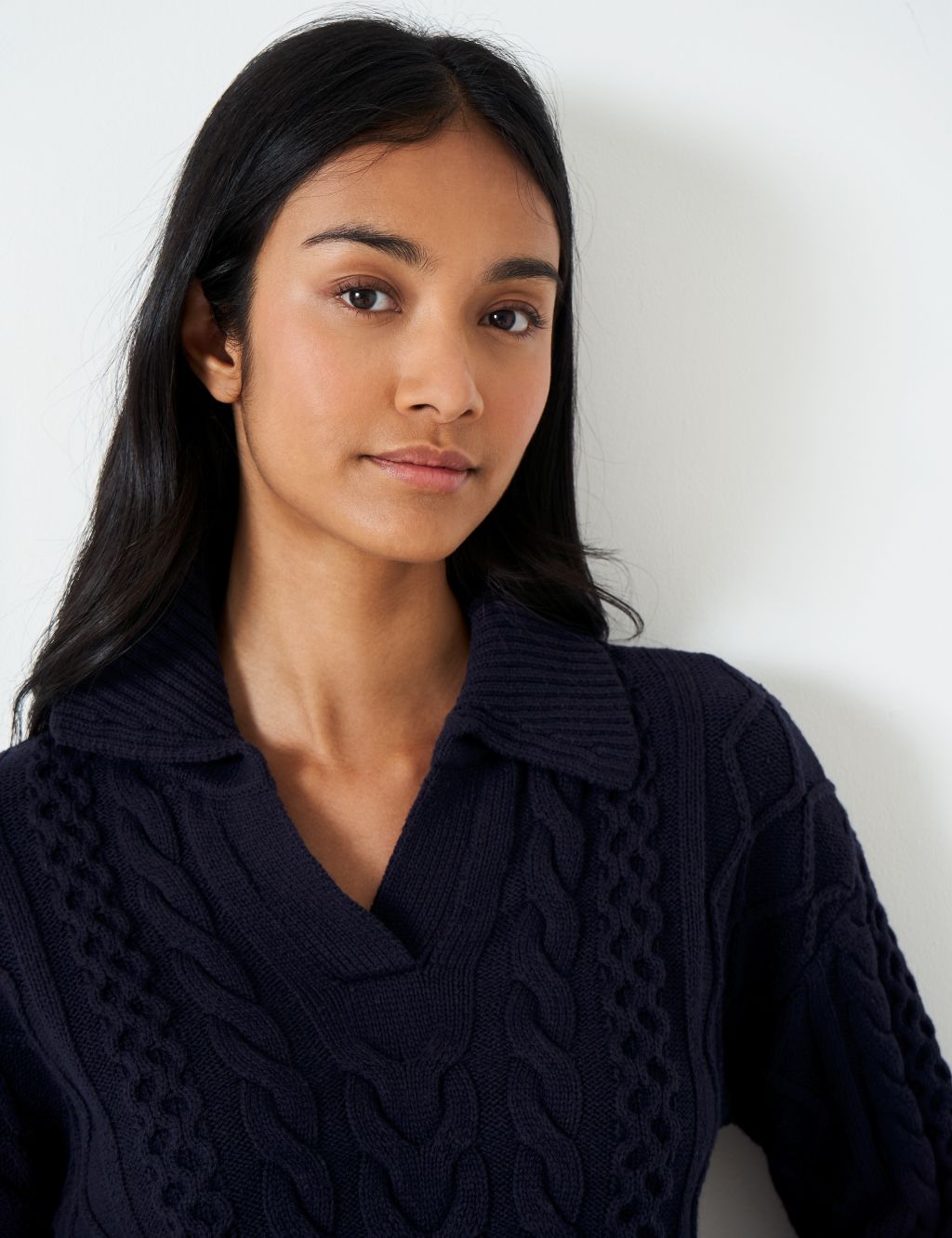 Cotton Rich Cable Knit Collared Jumper image 5