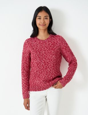 Crew Clothing Womens Wool Blend Cable Knit Crew Neck Jumper - 8 - Berry, Berry