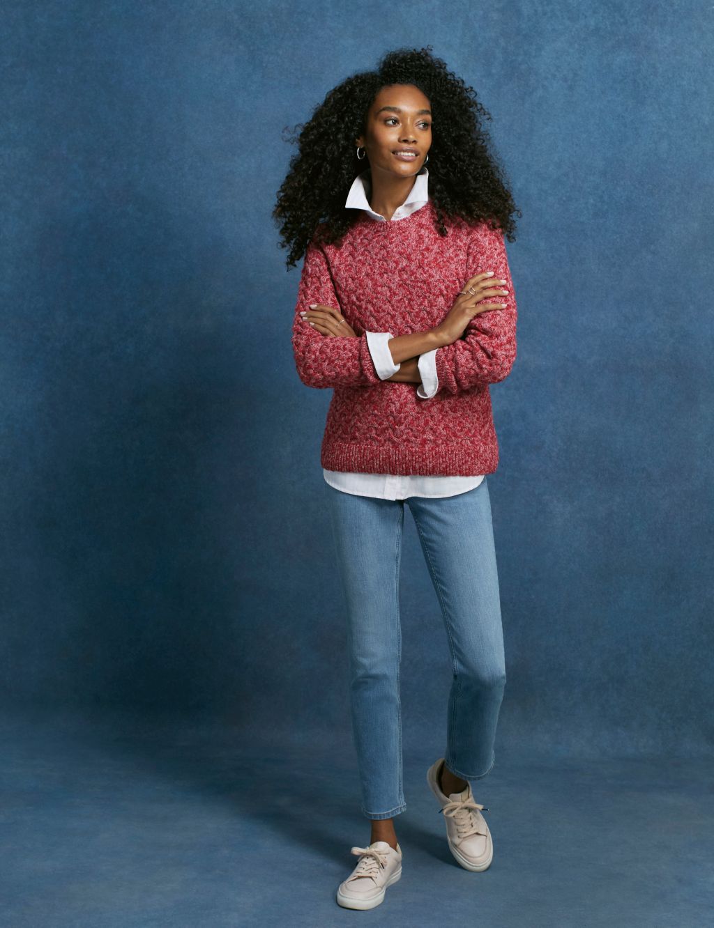 Wool Blend Cable Knit Crew Neck Jumper image 5
