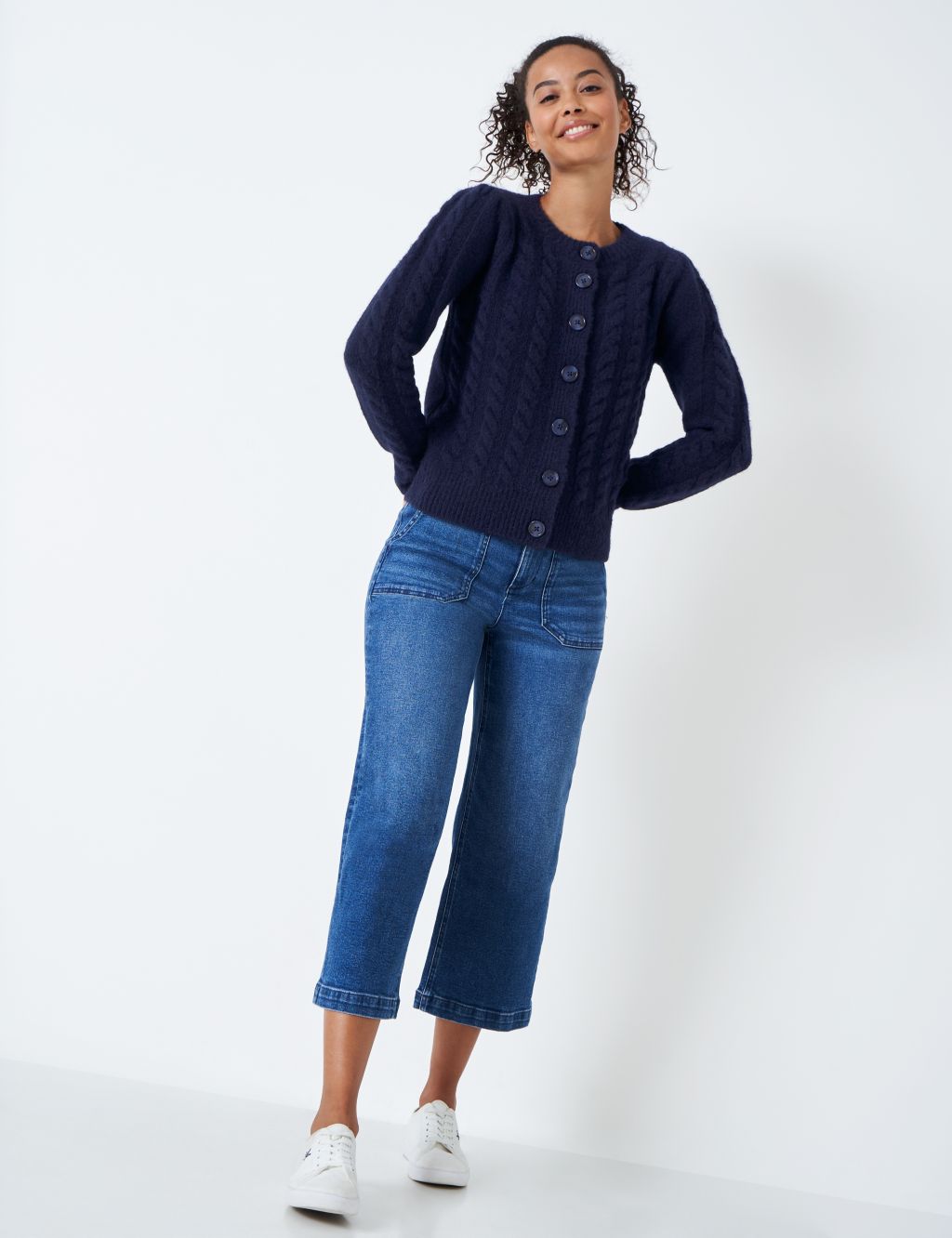 Cable Knit Crew Neck Button Front Cardigan image 1