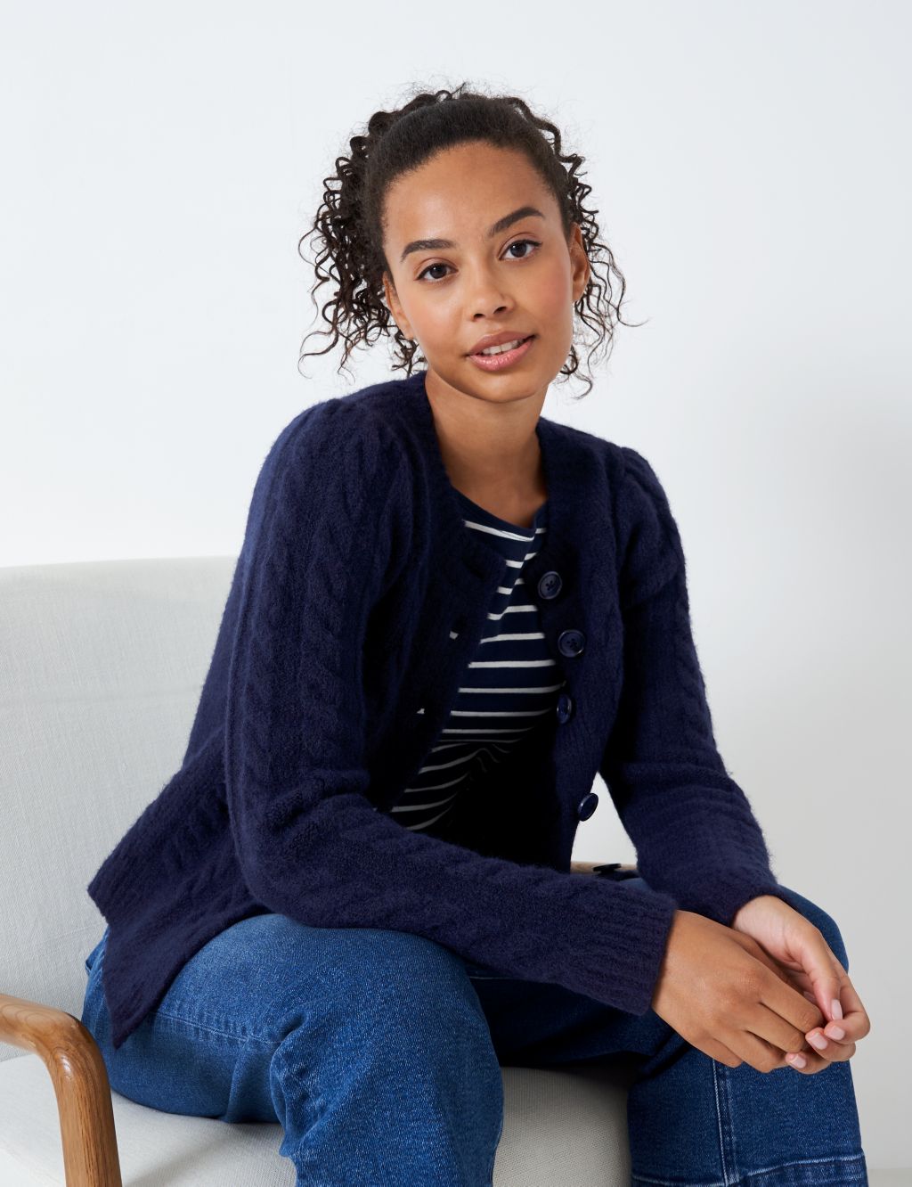 Cable Knit Crew Neck Button Front Cardigan image 4