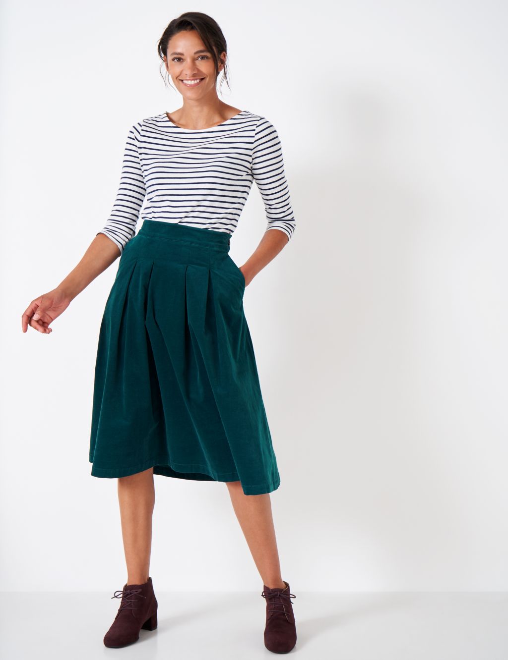 Cord Pleated Midi Skirt image 1
