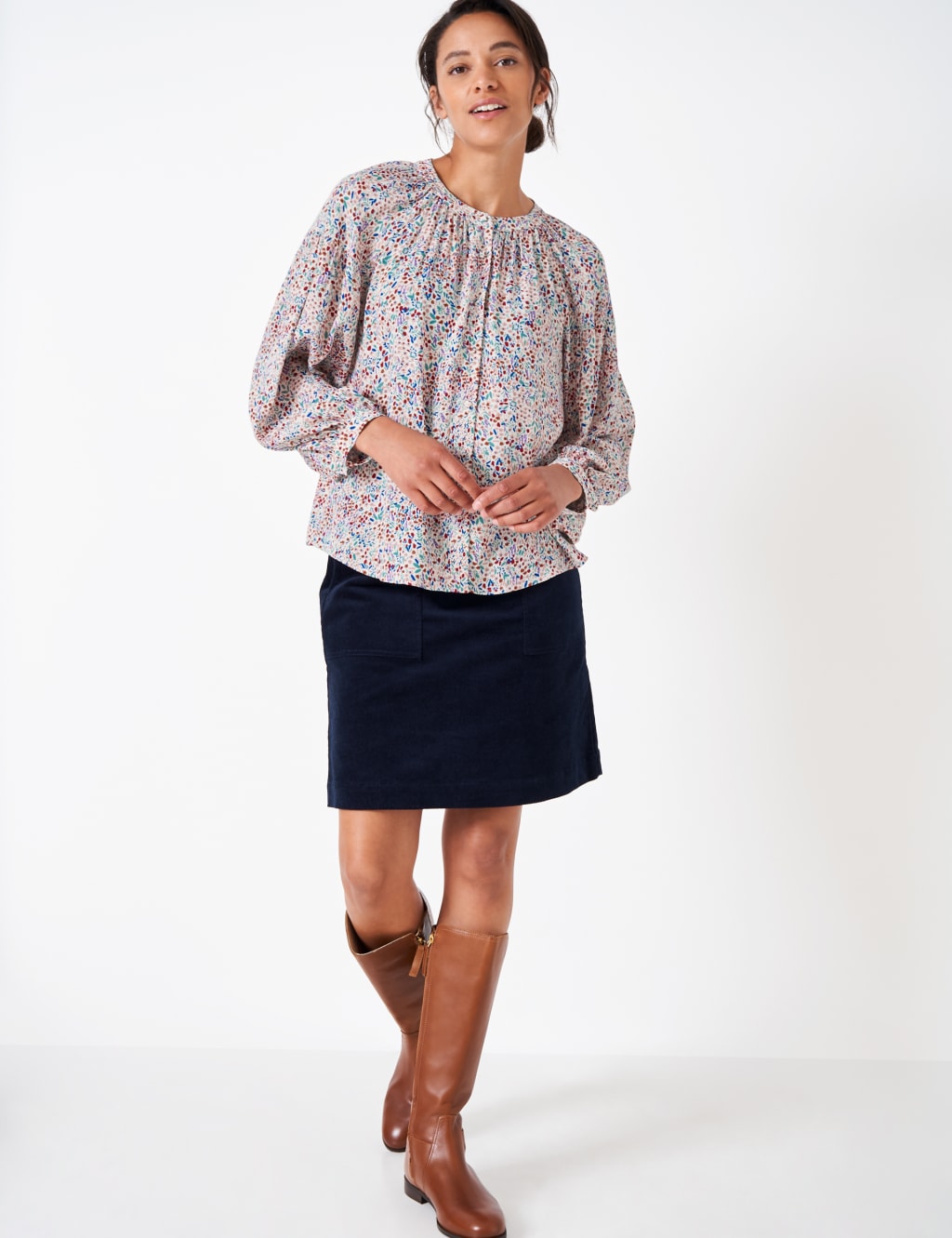 Ditsy Floral Crew Neck Button Through Blouse image 3