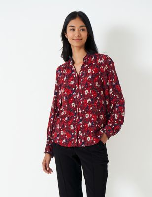 Crew Clothing Womens Floral V-Neck Button Through Blouse - 14 - Red Mix, Red Mix