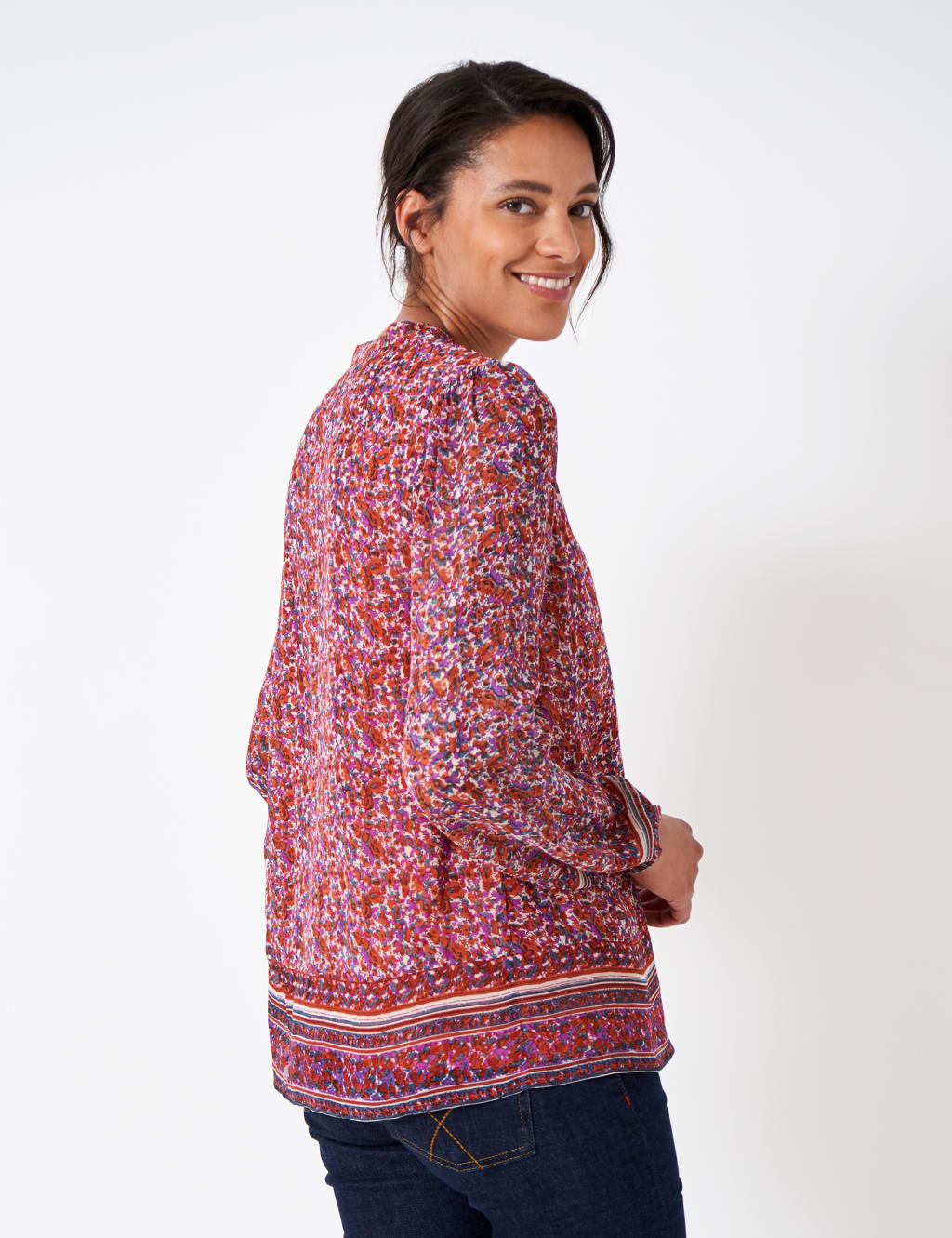 Printed Tie Neck Blouson Sleeve Blouse image 4