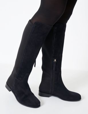 Crew Clothing Womens Suede Flat Knee High Boots - 38 - Black, Black