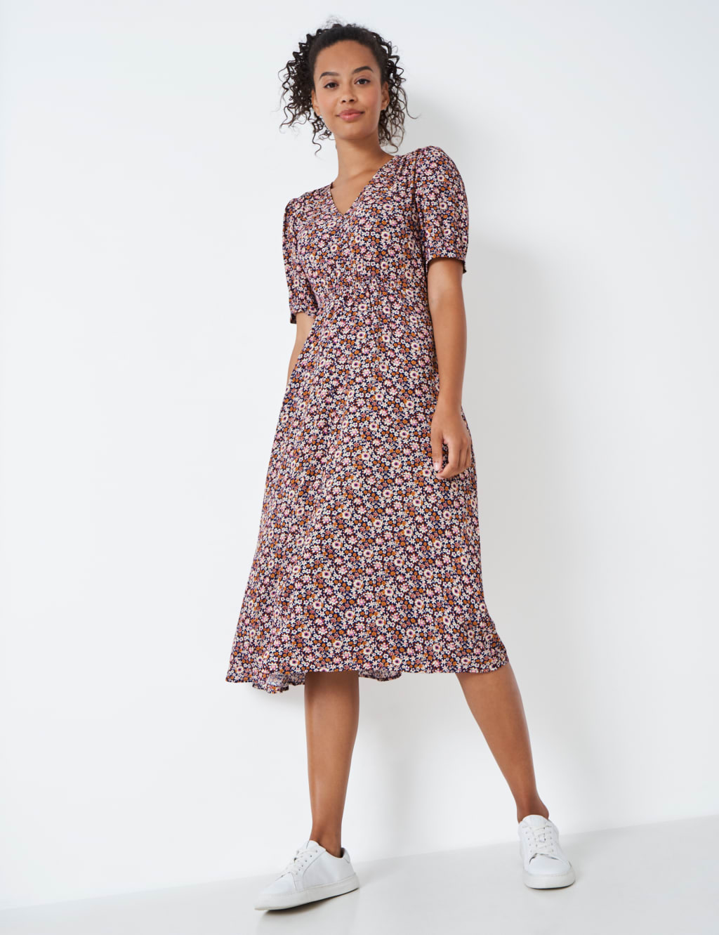Floral V-Neck Midi Tea Dress image 1