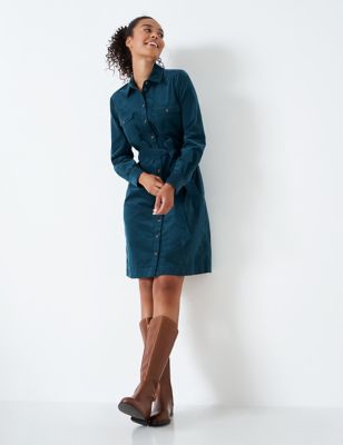 Crew Clothing Womens Cord Belted Knee Length Shirt Dress - 16 - Teal, Teal