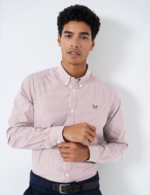 Crew Clothing Mens Slim Fit Pure Cotton Striped Oxford Shirt - Burgundy Mix, Burgundy Mix