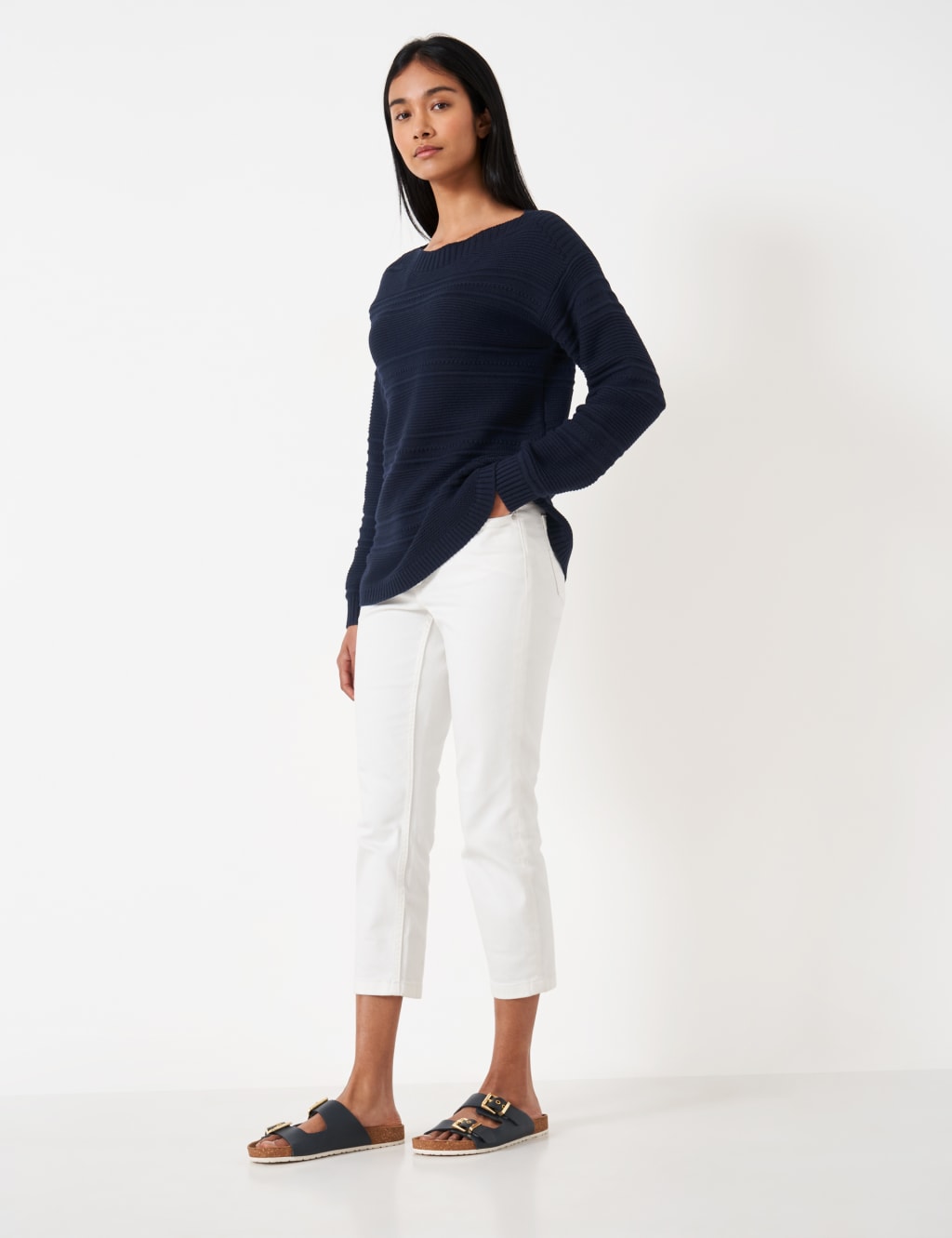 Cotton Blend Textured Slash Neck Jumper image 3