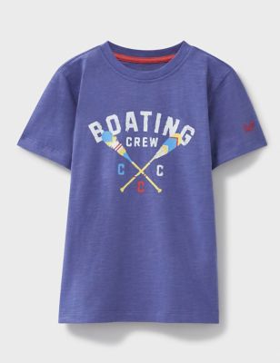 Crew Clothing Boys Pure Cotton Patterned T-Shirt (3-11 Yrs) - 9-10Y - Medium Blue, Medium Blue