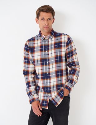 Crew Clothing Mens Pure Cotton Check Flannel Shirt - M - Navy Mix, Navy Mix