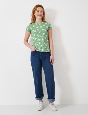 Crew Clothing Women's Cotton Rich Floral T-Shirt - 10 - Jade, Jade