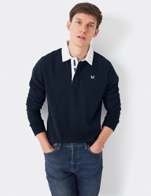 Crew Clothing Mens Pure Cotton Long Sleeve Rugby Shirt - Navy, Navy