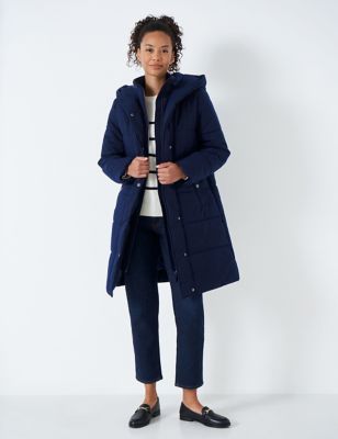 Crew Clothing Womens Padded Quilted Hooded Longline Coat - 12 - Navy, Navy