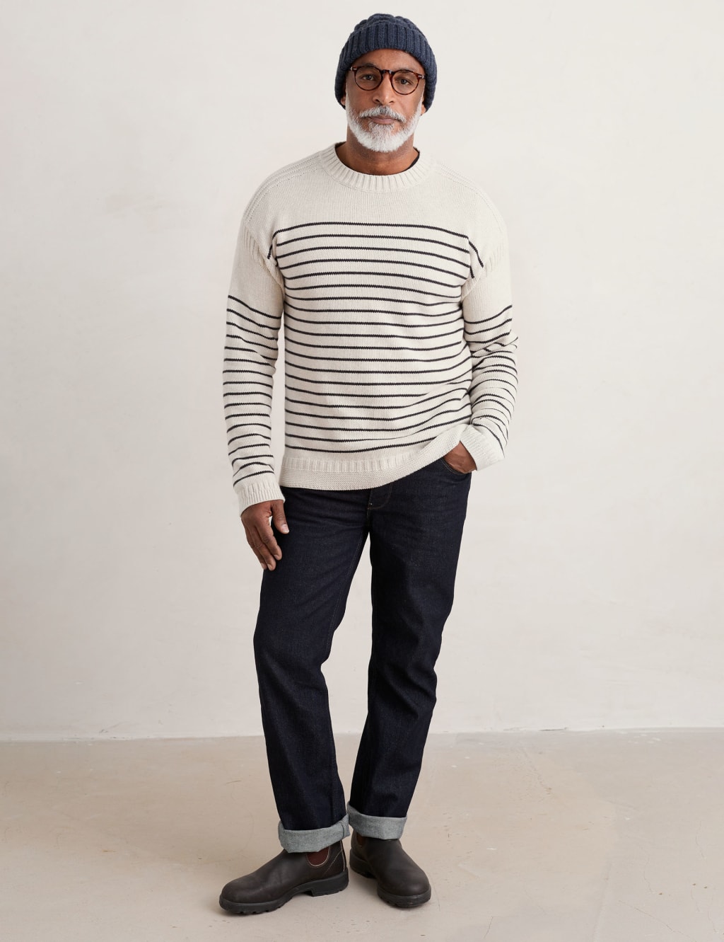 Organic Cotton Striped Crew Neck Jumper image 1