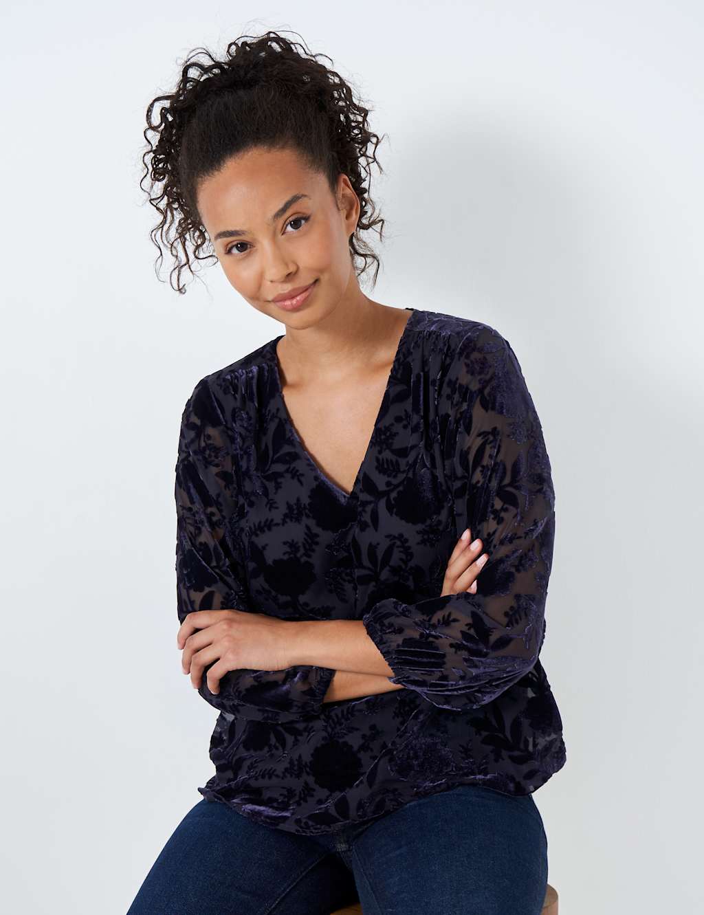 Velvet Textured V-Neck Blouse image 3