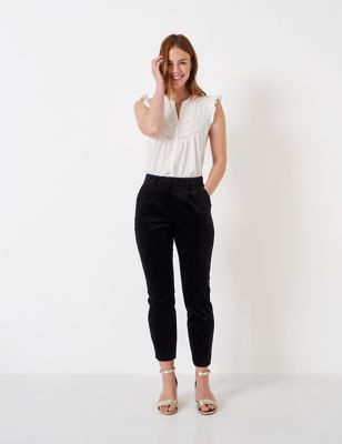 Crew Clothing Womens Velvet Spot Slim Fit Ankle Grazer Trousers - 14 - Black, Black
