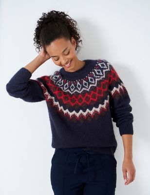 Crew Clothing Womens Fair Isle Crew Neck Jumper with Wool - 6 - Navy Mix, Navy Mix