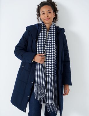 Crew Clothing Womens Woven Dogtooth Fringed Scarf - Navy Mix, Navy Mix