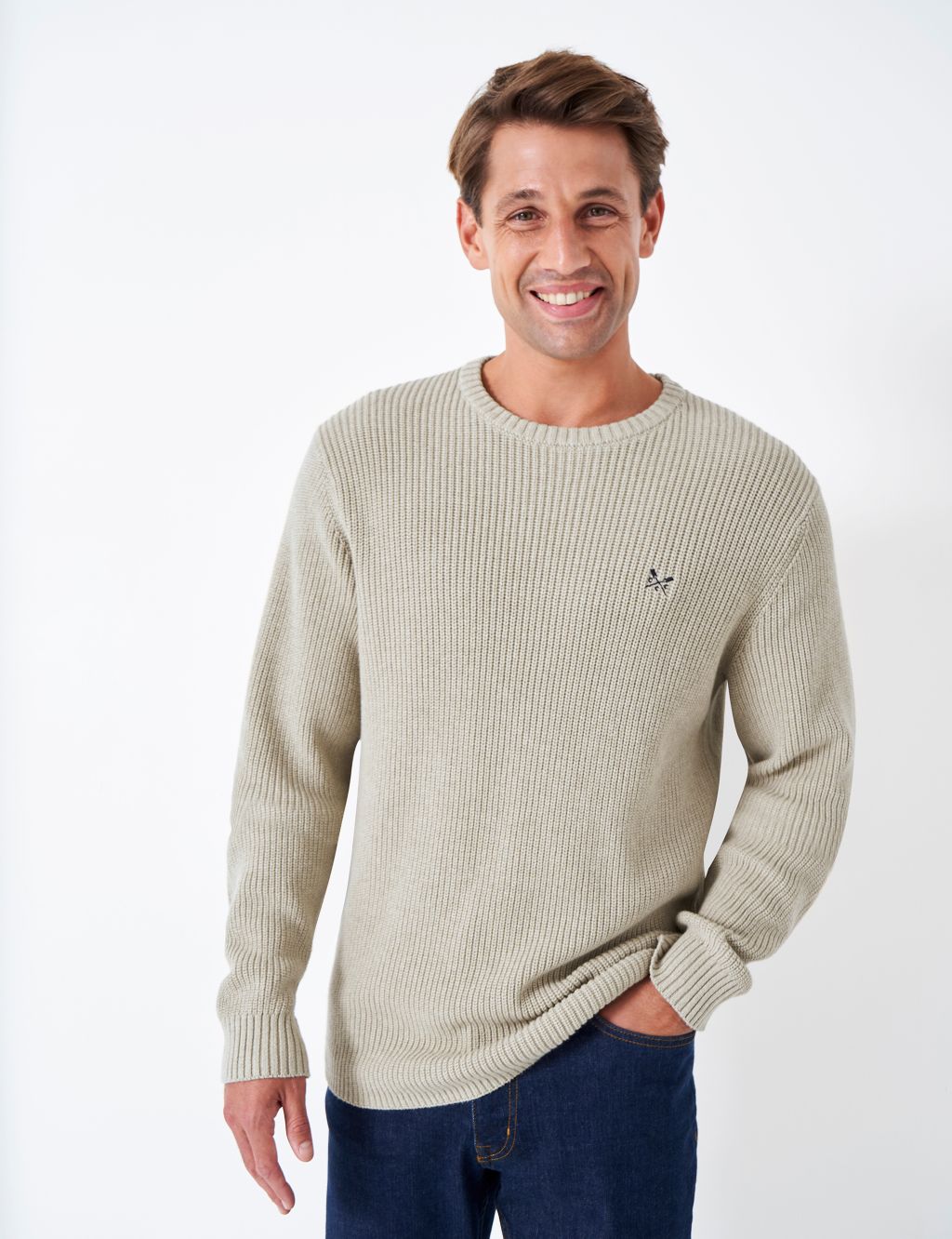 Pure Cotton Ribbed Crew Neck Jumper image 1