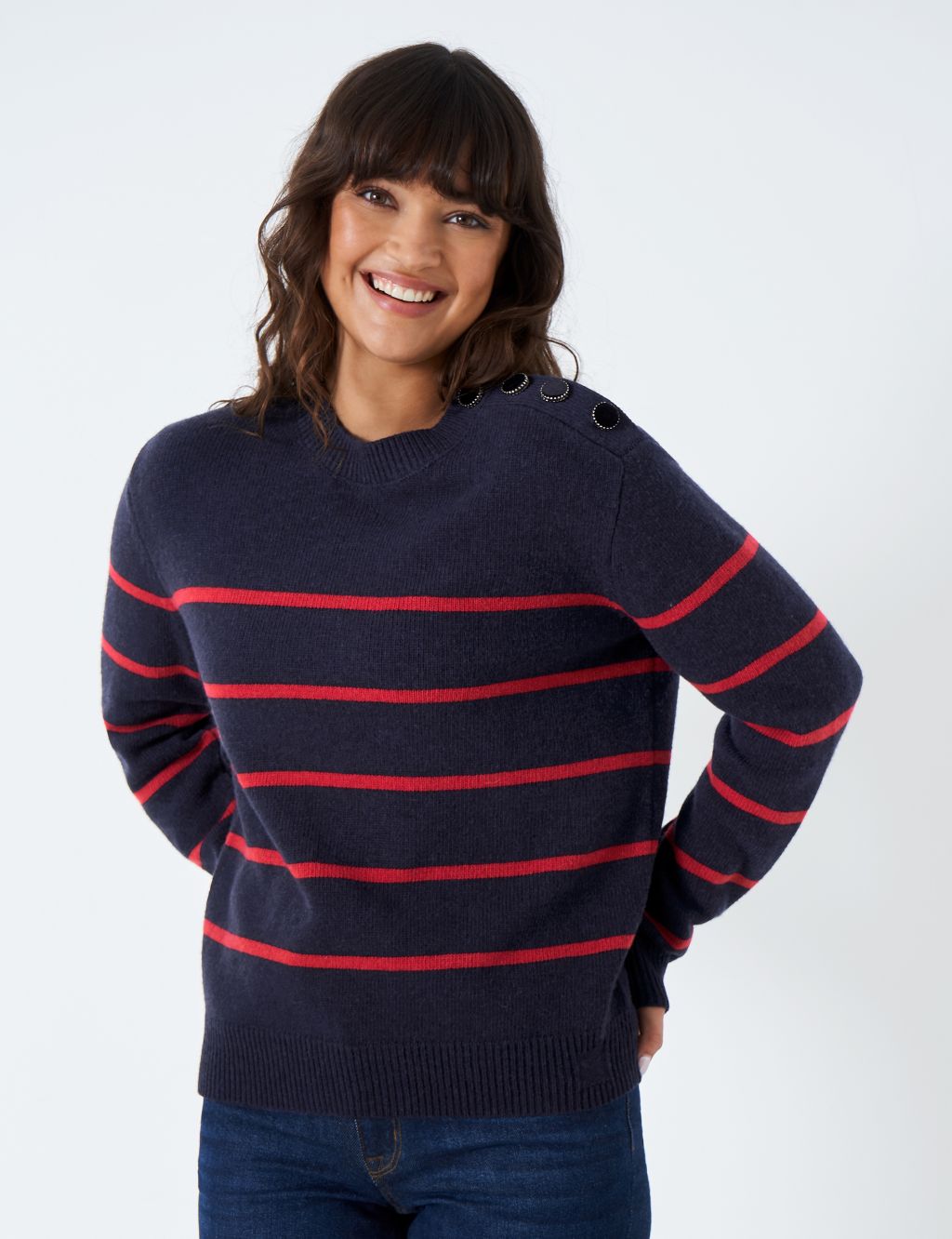 Lambswool Rich Striped Button Detail Jumper