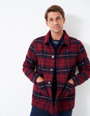 Crew Clothing Mens Wool Blend Checked Jacket - XL - Red Mix, Red Mix,Dark Navy