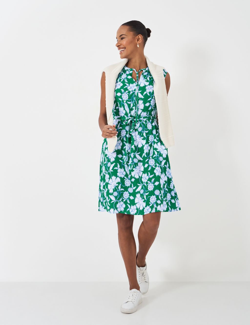 Floral Tie Neck Tie Waist Shift Dress