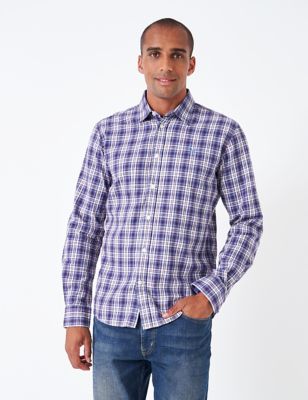 Crew Clothing Mens Pure Cotton Twill Check Oxford Shirt - Purple Mix, Purple Mix