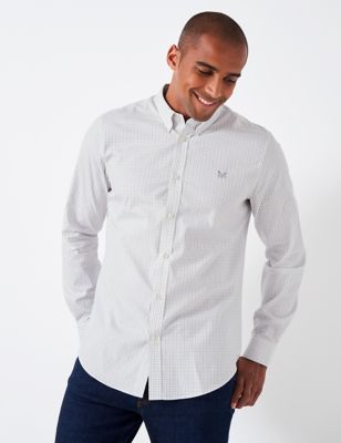 Crew Clothing Mens Slim Fit Pure Cotton Check Oxford Shirt - Light Grey Mix, Light Grey Mix