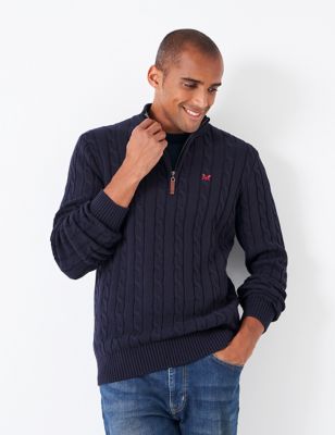 Crew Clothing Mens Pure Cotton Cable Half Zip Jumper - S - Navy, Navy