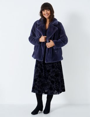 Crew Clothing Womens Faux Fur Collared Coat - 12 - Navy, Navy