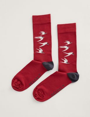 Seasalt Cornwall Men's Cotton Rich Patterned Socks - Red Mix, Red Mix