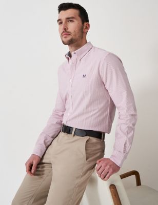 Crew Clothing Men's Pure Cotton Striped Oxford Shirt - M - Burgundy Mix, Burgundy Mix,Medium Blue Mi
